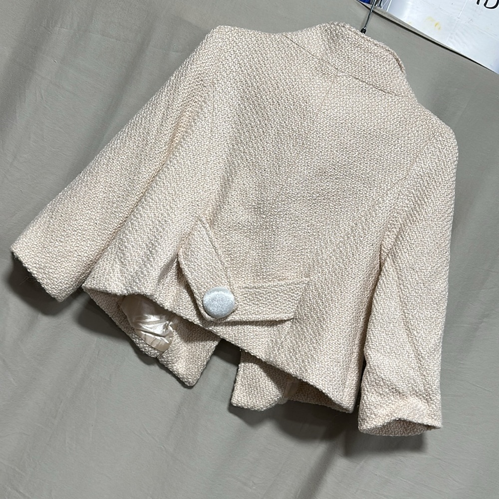 Aryn K Wool Blend Cropped Triple Velvet Button Front Lined Bell Sleeve Jacket - Picture 5 of 8